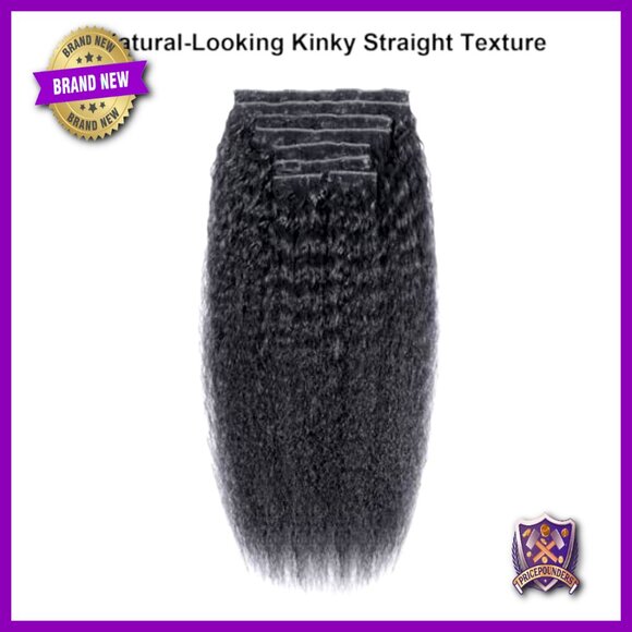 20 Inch Kinky Straight Clip In Hair Extensions, 8pcs 110g Human Hair